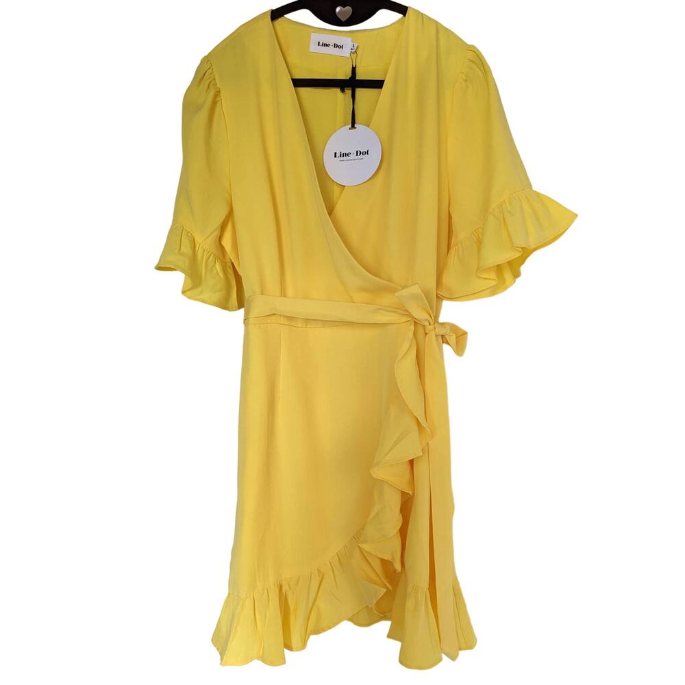 Line & Dot Yellow Ruffle Wrap Dress - Picture 2 of 9